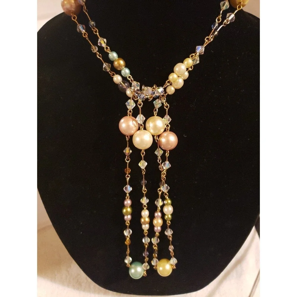Joan Rivers Signed, Retired Pastel Pearl and Crystal Long Necklace - Picture 4 of 5